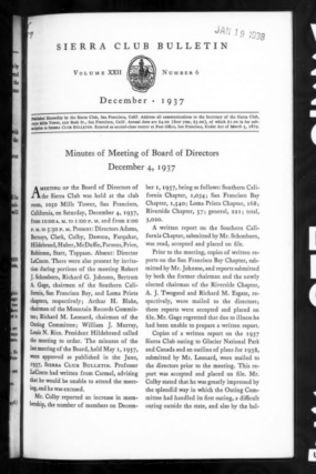 Sierra Club Bulletin 1937 Vol 22 No 6 December cover
